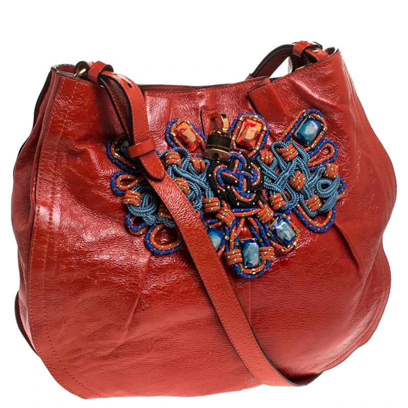 Marc Jacobs Orange Embellished Patent Leather Daisy Hobo For Women 3 Marc Jacobs Orange Embellished Patent Leather Daisy Hobo For Women - Image 3