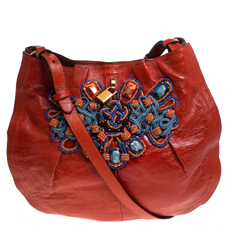 Marc Jacobs Orange Embellished Patent Leather Daisy Hobo For Women 1 Marc Jacobs Orange Embellished Patent Leather Daisy Hobo For Women