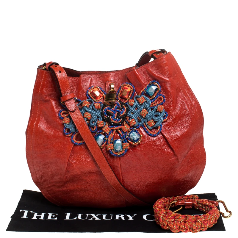 Marc Jacobs Orange Embellished Patent Leather Daisy Hobo For Women 9 Marc Jacobs Orange Embellished Patent Leather Daisy Hobo For Women - Image 9