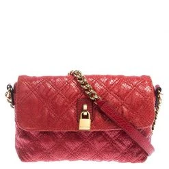 Marc Jacobs Red Quilted Leather Flap Padlock Shoulder Bag For Women