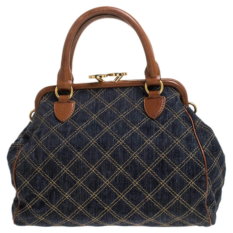 Marc Jacobs Blue/Tan Quilted Denim Mini Stam Satchel For Women 4 Marc Jacobs Blue/Tan Quilted Denim Mini Stam Satchel For Women - Image 4