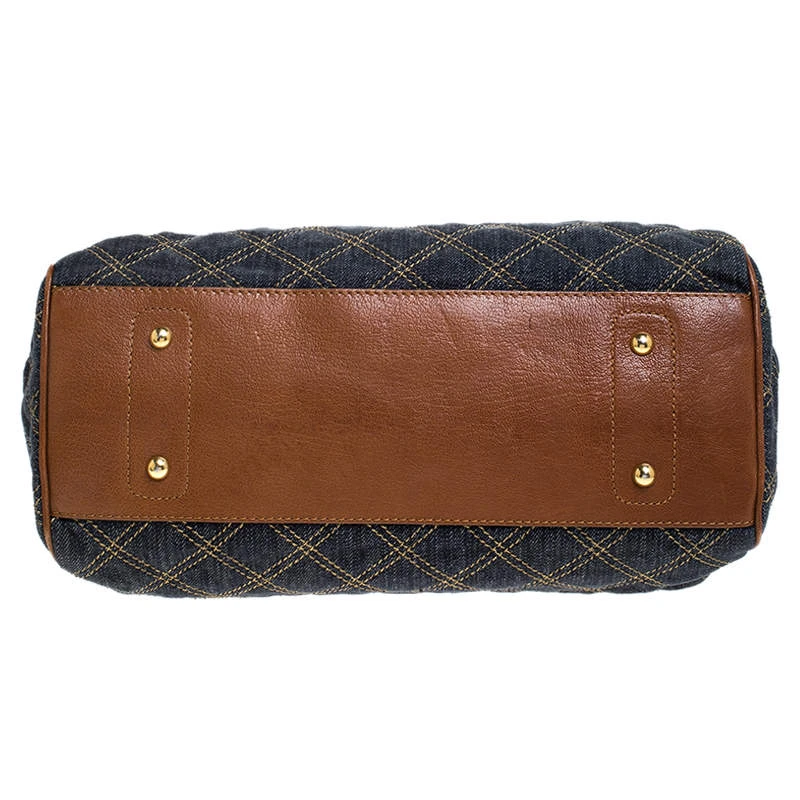 Marc Jacobs Blue/Tan Quilted Denim Mini Stam Satchel For Women 6 Marc Jacobs Blue/Tan Quilted Denim Mini Stam Satchel For Women - Image 6