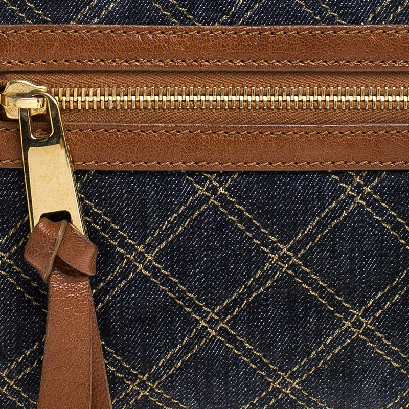 Marc Jacobs Blue/Tan Quilted Denim Mini Stam Satchel For Women 5 Marc Jacobs Blue/Tan Quilted Denim Mini Stam Satchel For Women - Image 5