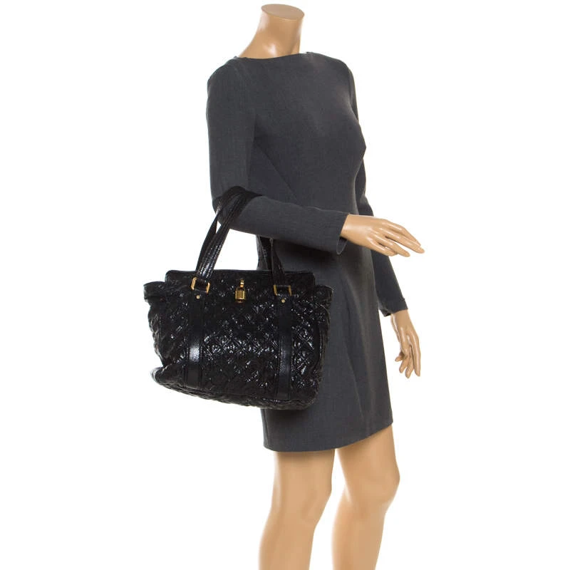 Marc Jacobs Black Quilted Snakeskin Embossed Coated Canvas Tote For Women 2 Marc Jacobs Black Quilted Snakeskin Embossed Coated Canvas Tote For Women - Image 2