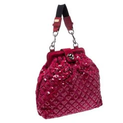 Marc Jacobs Red Sequins Embellished Canvas And Suede Frog Frame Shoulder Bag For Women -Cheap Marc Jacobs Store luxury women marc jacobs used handbags p247337 001