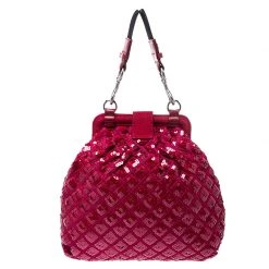 Marc Jacobs Red Sequins Embellished Canvas And Suede Frog Frame Shoulder Bag For Women -Cheap Marc Jacobs Store luxury women marc jacobs used handbags p247337 004