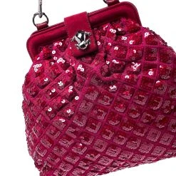 Marc Jacobs Red Sequins Embellished Canvas And Suede Frog Frame Shoulder Bag For Women -Cheap Marc Jacobs Store luxury women marc jacobs used handbags p247337 007
