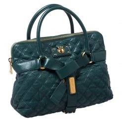 Marc Jacobs Dark Green Quilted Leather Bruna Belted Tote For Women -Cheap Marc Jacobs Store luxury women marc jacobs used handbags p248215 002