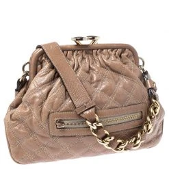 Marc Jacobs Beige Quilted Leather Little Stam Shoulder Bag For Women -Cheap Marc Jacobs Store luxury women marc jacobs used handbags p248578 003