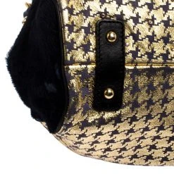 Marc Jacobs Black/Gold Houndstooth Print Leather And Fur Little Stam Shoulder Bag For Women -Cheap Marc Jacobs Store luxury women marc jacobs used handbags p251500 007