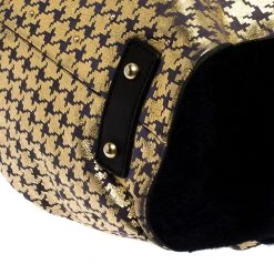 Marc Jacobs Black/Gold Houndstooth Print Leather And Fur Little Stam Shoulder Bag For Women -Cheap Marc Jacobs Store luxury women marc jacobs used handbags p251500 008