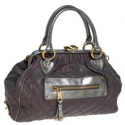 Marc Jacobs Grey/Silver Quilted Leather Stam Shoulder Bag For Women -Cheap Marc Jacobs Store luxury women marc jacobs used handbags p252405 001