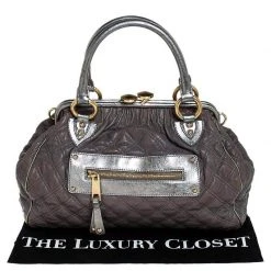 Marc Jacobs Grey/Silver Quilted Leather Stam Shoulder Bag For Women -Cheap Marc Jacobs Store luxury women marc jacobs used handbags p252405 009