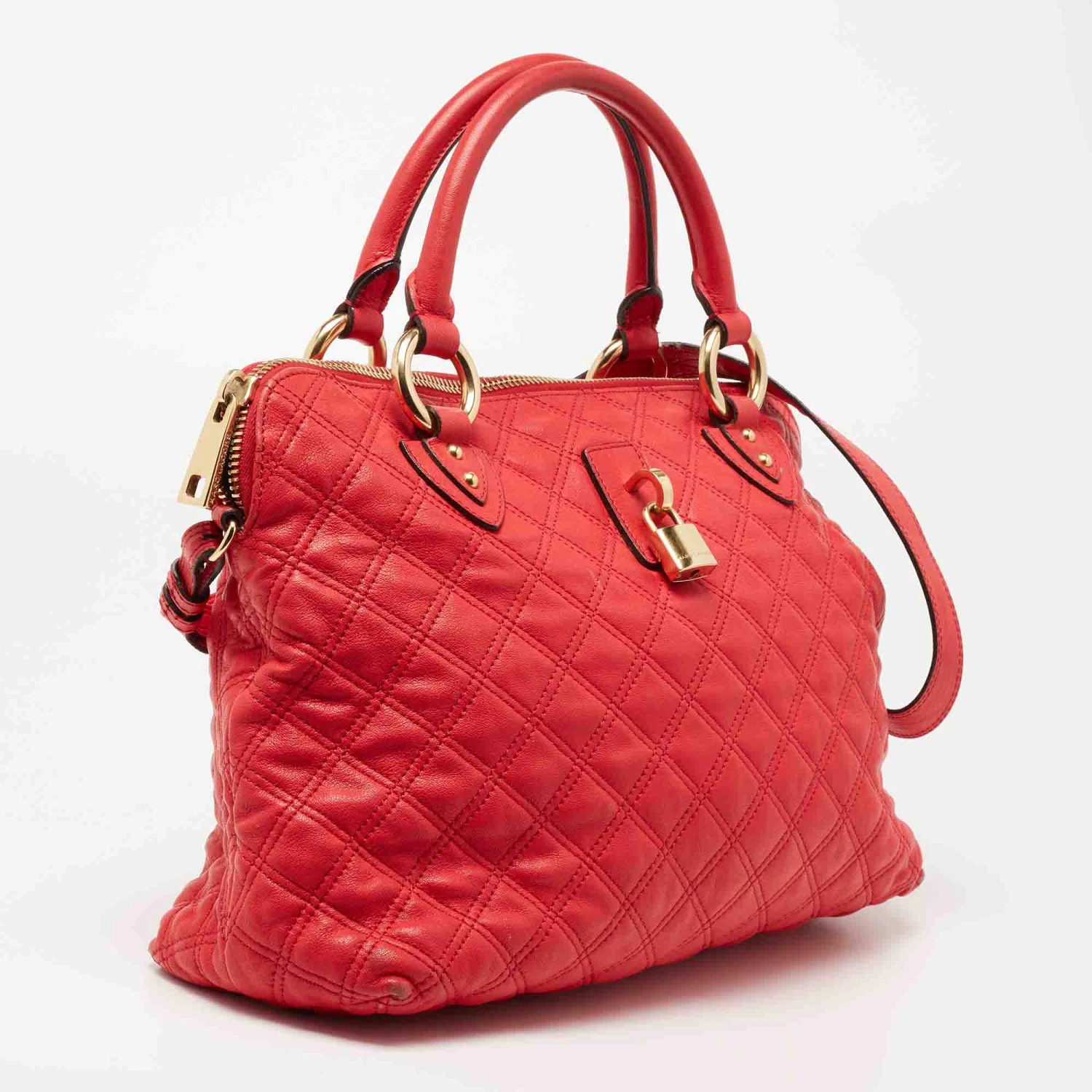 Marc Jacobs Coral Red Quilted Leather Rio Satchel For Women 3 Marc Jacobs Coral Red Quilted Leather Rio Satchel For Women - Image 3