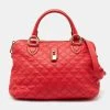 Marc Jacobs Coral Red Quilted Leather Rio Satchel For Women