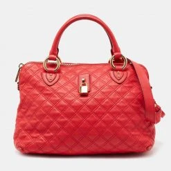 Marc Jacobs Coral Red Quilted Leather Rio Satchel For Women