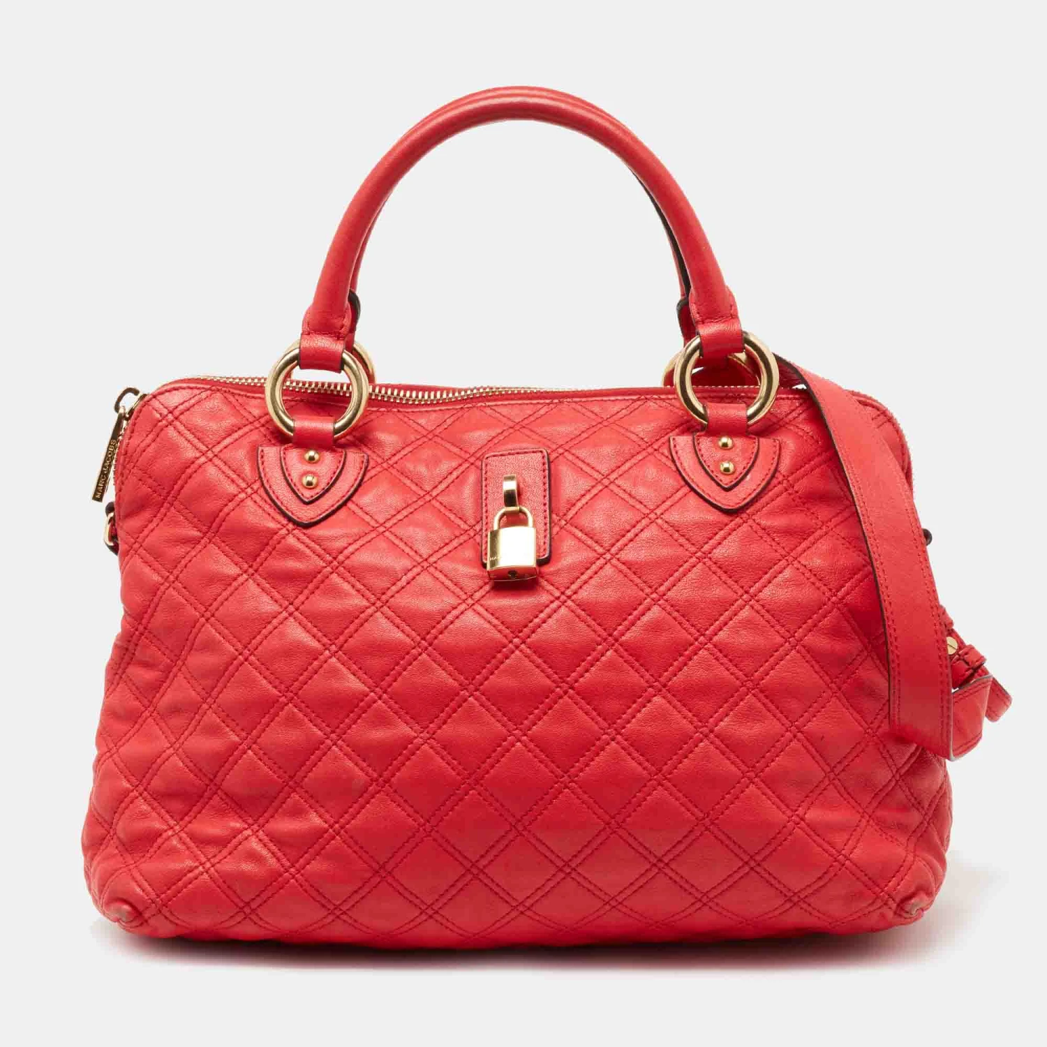 Marc Jacobs Coral Red Quilted Leather Rio Satchel For Women 1 Marc Jacobs Coral Red Quilted Leather Rio Satchel For Women