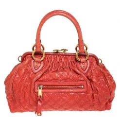Marc Jacobs Orange Snake Skin Embossed Leather Stam Satchel For Women