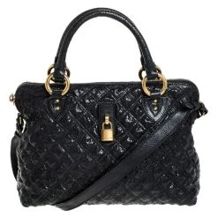 Marc Jacobs Black Quilted Snake Skin Embossed Leather Tote For Women