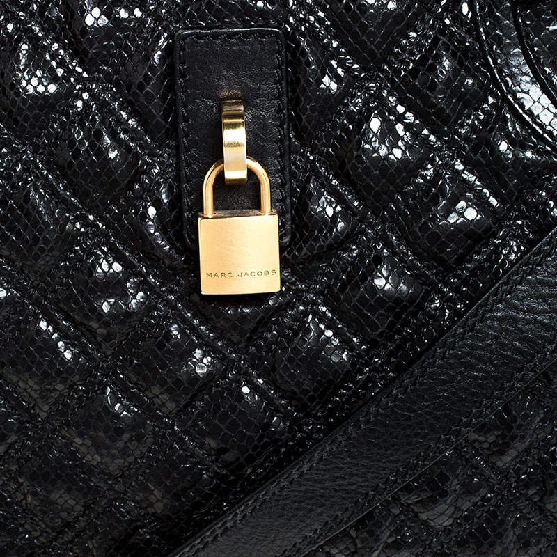 Marc Jacobs Black Quilted Snake Skin Embossed Leather Tote For Women 5 Marc Jacobs Black Quilted Snake Skin Embossed Leather Tote For Women - Image 5