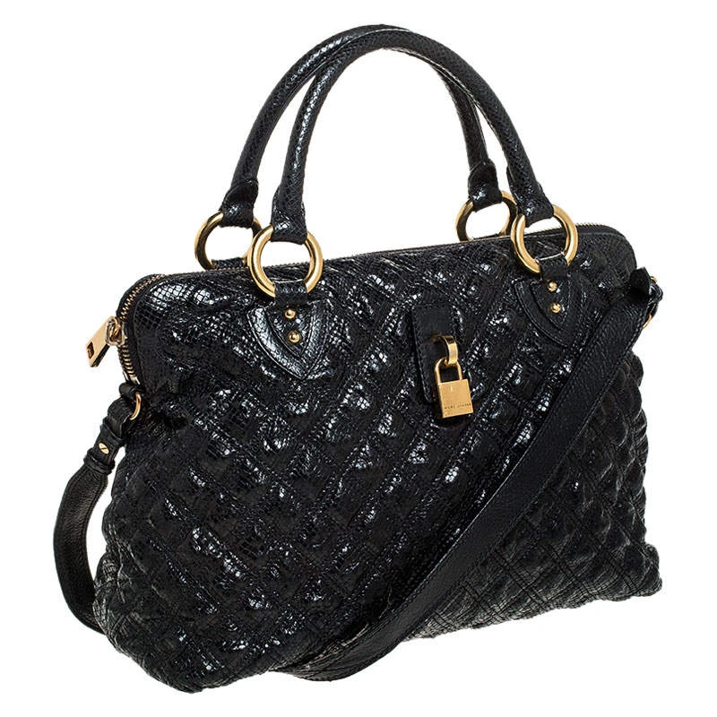 Marc Jacobs Black Quilted Snake Skin Embossed Leather Tote For Women 3 Marc Jacobs Black Quilted Snake Skin Embossed Leather Tote For Women - Image 3