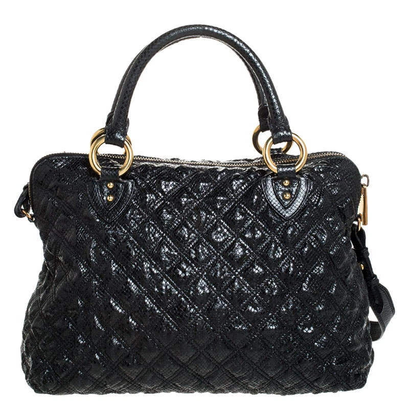 Marc Jacobs Black Quilted Snake Skin Embossed Leather Tote For Women 4 Marc Jacobs Black Quilted Snake Skin Embossed Leather Tote For Women - Image 4