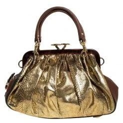 Marc Jacobs Gold Snakeskin Stam Satchel For Women