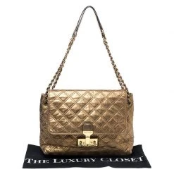 Marc Jacobs Metallic Gold Quilted Leather Flap Shoulder Bag For Women -Cheap Marc Jacobs Store luxury women marc jacobs used handbags p256298 004