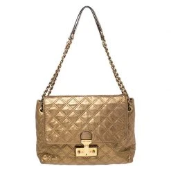 Marc Jacobs Metallic Gold Quilted Leather Flap Shoulder Bag For Women