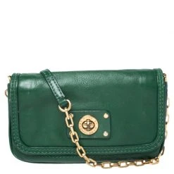 Marc Jacobs Green Leather Turnlock Crossbody Bag For Women