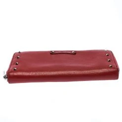 Marc Jacobs Red Studded Leather Zip Around Continental Wallet For Women -Cheap Marc Jacobs Store luxury women marc jacobs used handbags p258763 005