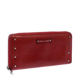 Marc Jacobs Red Studded Leather Zip Around Continental Wallet For Women -Cheap Marc Jacobs Store luxury women marc jacobs used handbags p258763 006