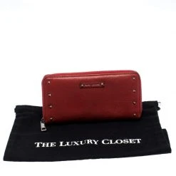 Marc Jacobs Red Studded Leather Zip Around Continental Wallet For Women -Cheap Marc Jacobs Store luxury women marc jacobs used handbags p258763 010