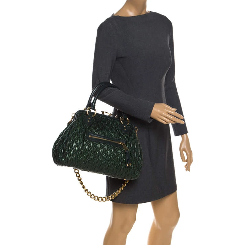 Marc Jacobs Metallic Green Quilted Leather Stam Shoulder Bag For Women 2 Marc Jacobs Metallic Green Quilted Leather Stam Shoulder Bag For Women - Image 2