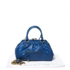 Marc Jacobs Blue Quilted Leather Stam Satchel For Women -Cheap Marc Jacobs Store luxury women marc jacobs used handbags p261193 002