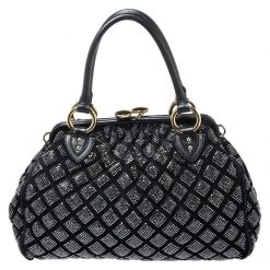 Marc Jacobs Black Crystal Embellished Quilted Leather Stam Satchel For Women -Cheap Marc Jacobs Store luxury women marc jacobs used handbags p262691 003