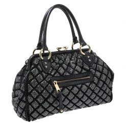 Marc Jacobs Black Crystal Embellished Quilted Leather Stam Satchel For Women -Cheap Marc Jacobs Store luxury women marc jacobs used handbags p262691 005