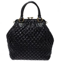 Marc Jacobs Black Quilted Leather Oversized Stam Bag For Women -Cheap Marc Jacobs Store luxury women marc jacobs used handbags p273309 006