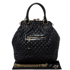 Marc Jacobs Black Quilted Leather Oversized Stam Bag For Women -Cheap Marc Jacobs Store luxury women marc jacobs used handbags p273309 007
