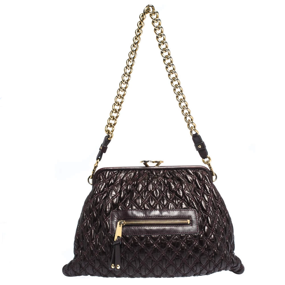 Marc Jacobs Burgundy Quilted Leather Stam Shoulder Bag For Women 1 Marc Jacobs Burgundy Quilted Leather Stam Shoulder Bag For Women