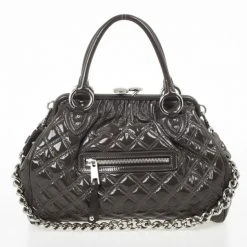 Marc Jacobs Grey Quilted Patent Stam Satchel For Women