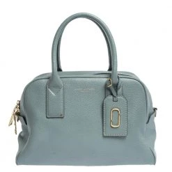 Marc Jacobs Pale Blue Leather Logo Shot Charm Boston Bag For Women