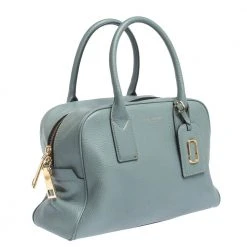 Marc Jacobs Pale Blue Leather Logo Shot Charm Boston Bag For Women -Cheap Marc Jacobs Store luxury women marc jacobs used handbags p299600 005