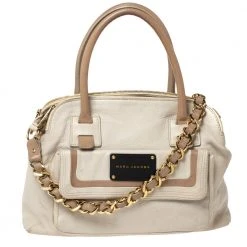 Marc Jacobs Ivory Leather Front Pocket Chain Shoulder Bag For Women