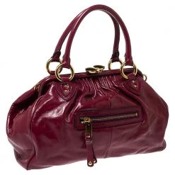 Marc Jacobs Dark Pink Patent Leather Stam Shoulder Bag For Women -Cheap Marc Jacobs Store luxury women marc jacobs used handbags p303580 002