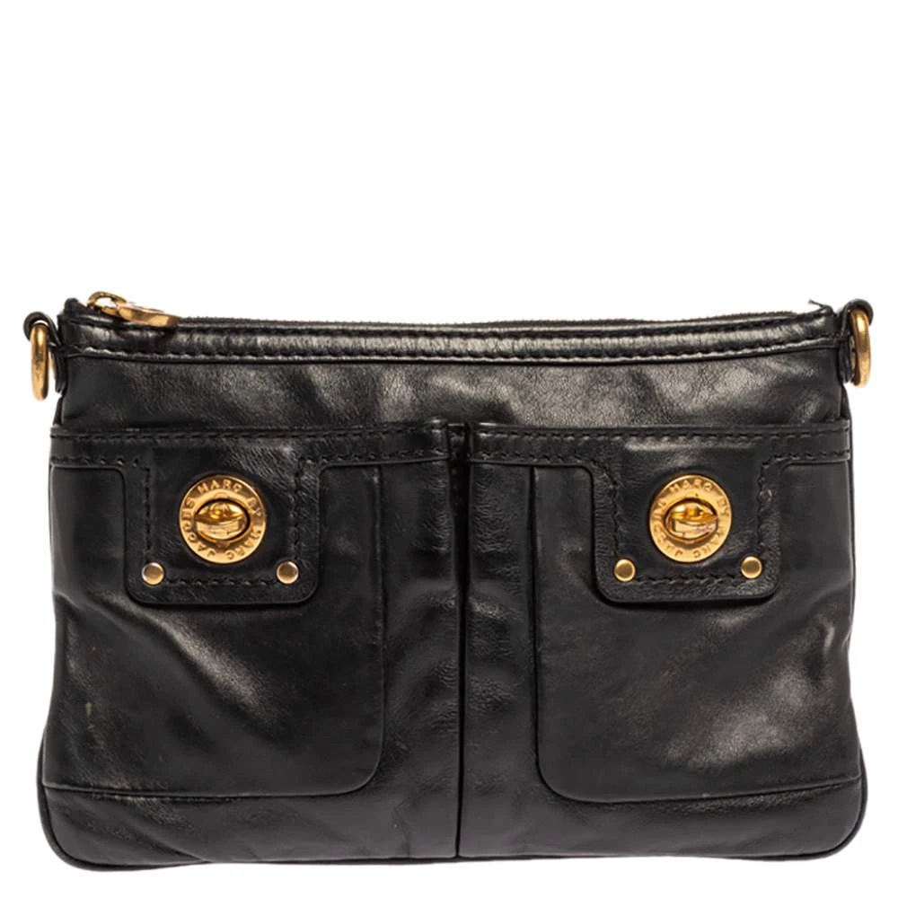 Marc Jacobs Black Leather Turnlock Crossbody Bag For Women 1 Marc Jacobs Black Leather Turnlock Crossbody Bag For Women