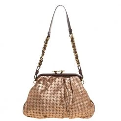 Marc Jacobs Taupe/Rose Gold Printed Leather Little Stam Crystal Embellished Shoulder Bag For Women