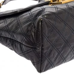 Marc Jacobs Navy Blue Quilted Leather Pushlock Flap Shoulder Bag For Women -Cheap Marc Jacobs Store luxury women marc jacobs used handbags p330036 002