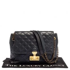 Marc Jacobs Navy Blue Quilted Leather Pushlock Flap Shoulder Bag For Women -Cheap Marc Jacobs Store luxury women marc jacobs used handbags p330036 011
