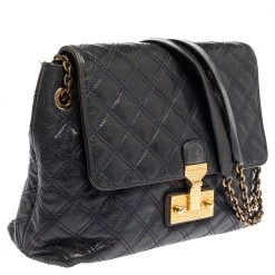 Marc Jacobs Navy Blue Quilted Leather Pushlock Flap Shoulder Bag For Women -Cheap Marc Jacobs Store luxury women marc jacobs used handbags p330036 014